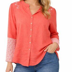 Billy T women's "Blush Sea" V-neck, embroidered top